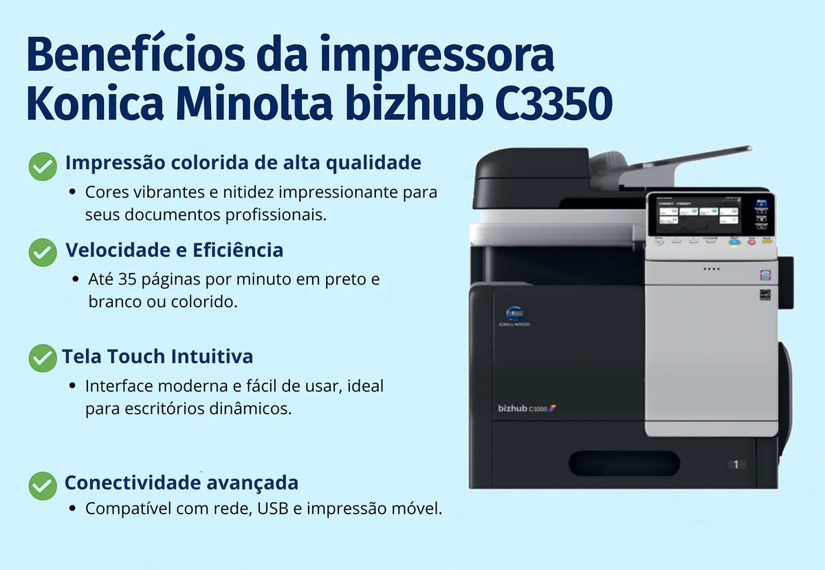 Impressora Colorida Konica Minolta Bizhub C3350 Escritório (Recondicionado)