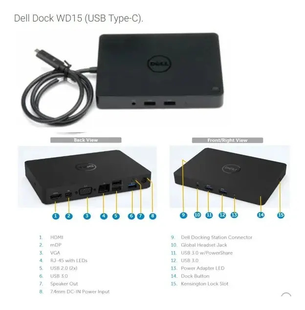 Dock Station Dell Wd15 K17a - Usb-c Type-c Sem Fonte De 180w (Recondicionado)