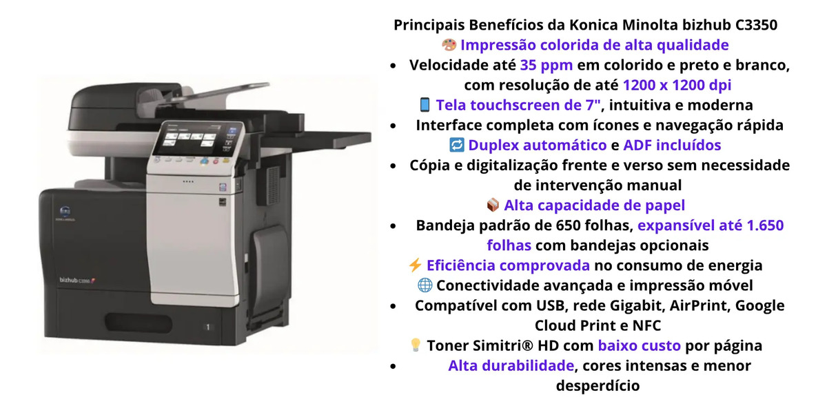Impressora Colorida Konica Minolta Bizhub C3350 Escritório (Recondicionado)